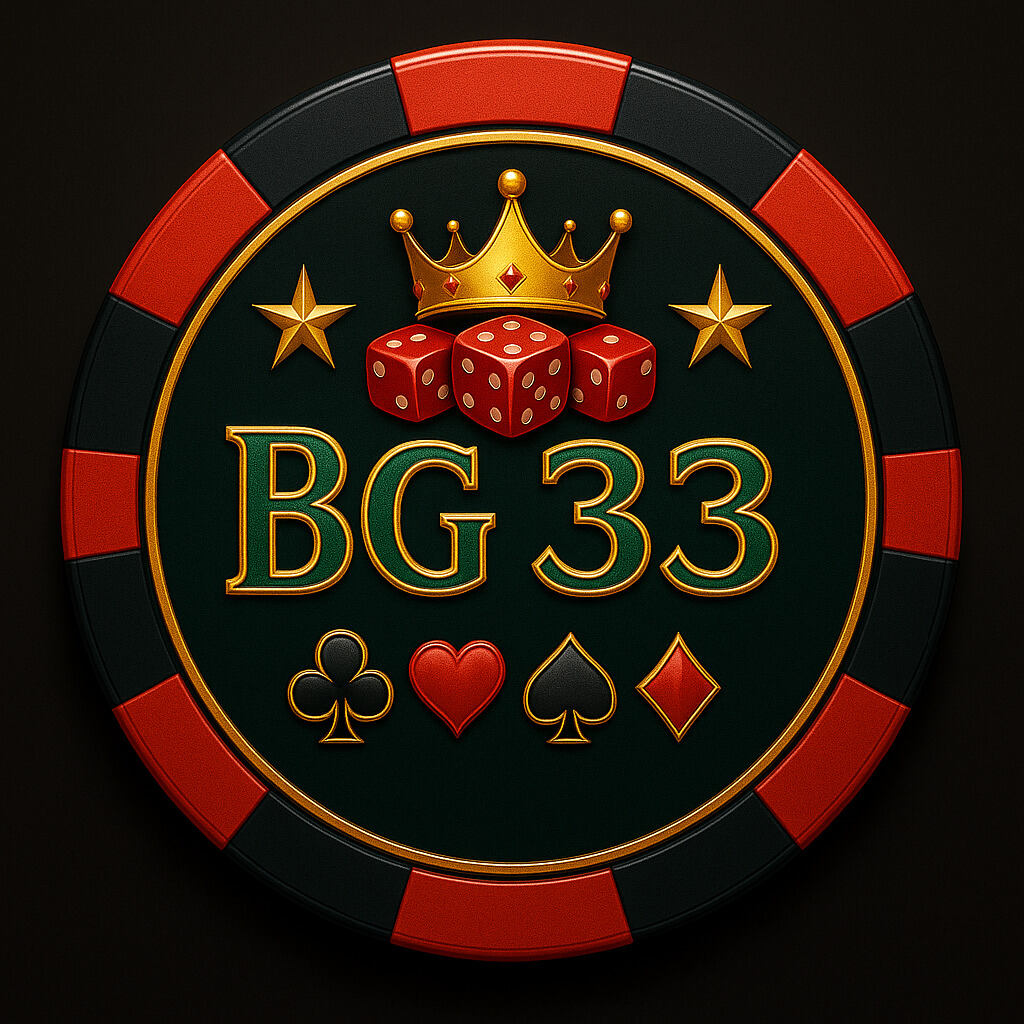 Play and win at BG 33 Casino today! BG 33 Casino logo with golden crown, dice and card suits on poker chip