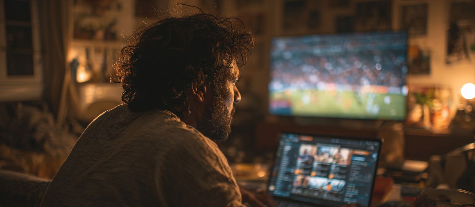 Bet on live sports and win with BG 33 Casino! Man watching live sports on TV while betting online at BG 33 Casino